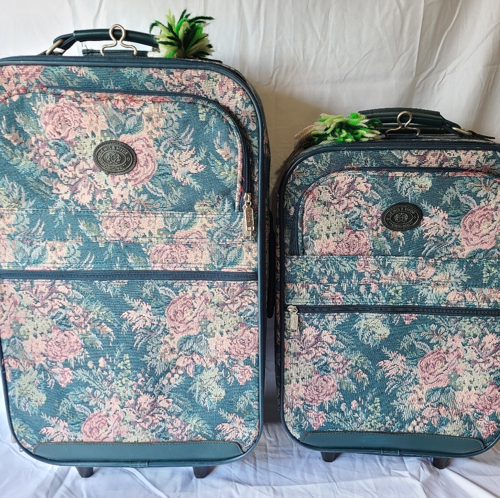 Vtg Lewis and Hyde Floral Suitcase Set